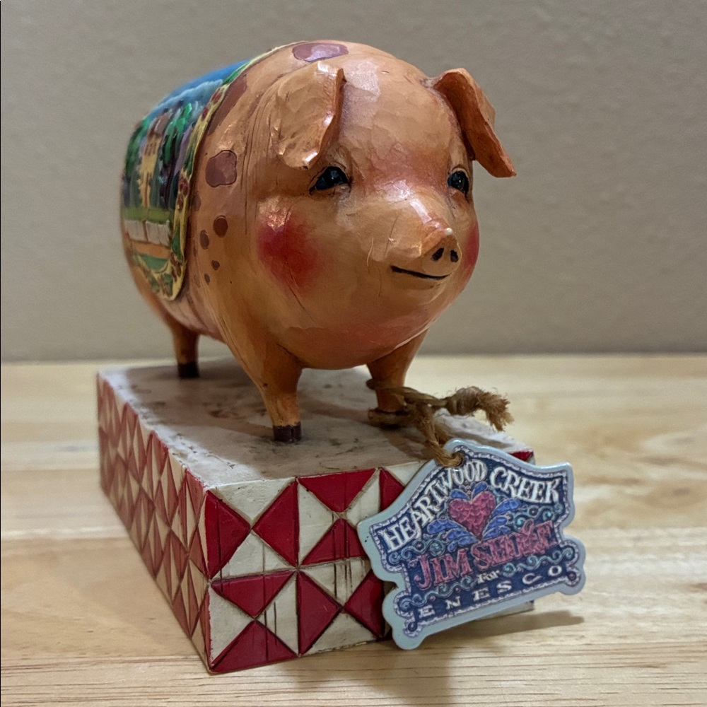 Jim Shore Heartwood Creek Country Heritage big ol’ pig with nice blanket 2003